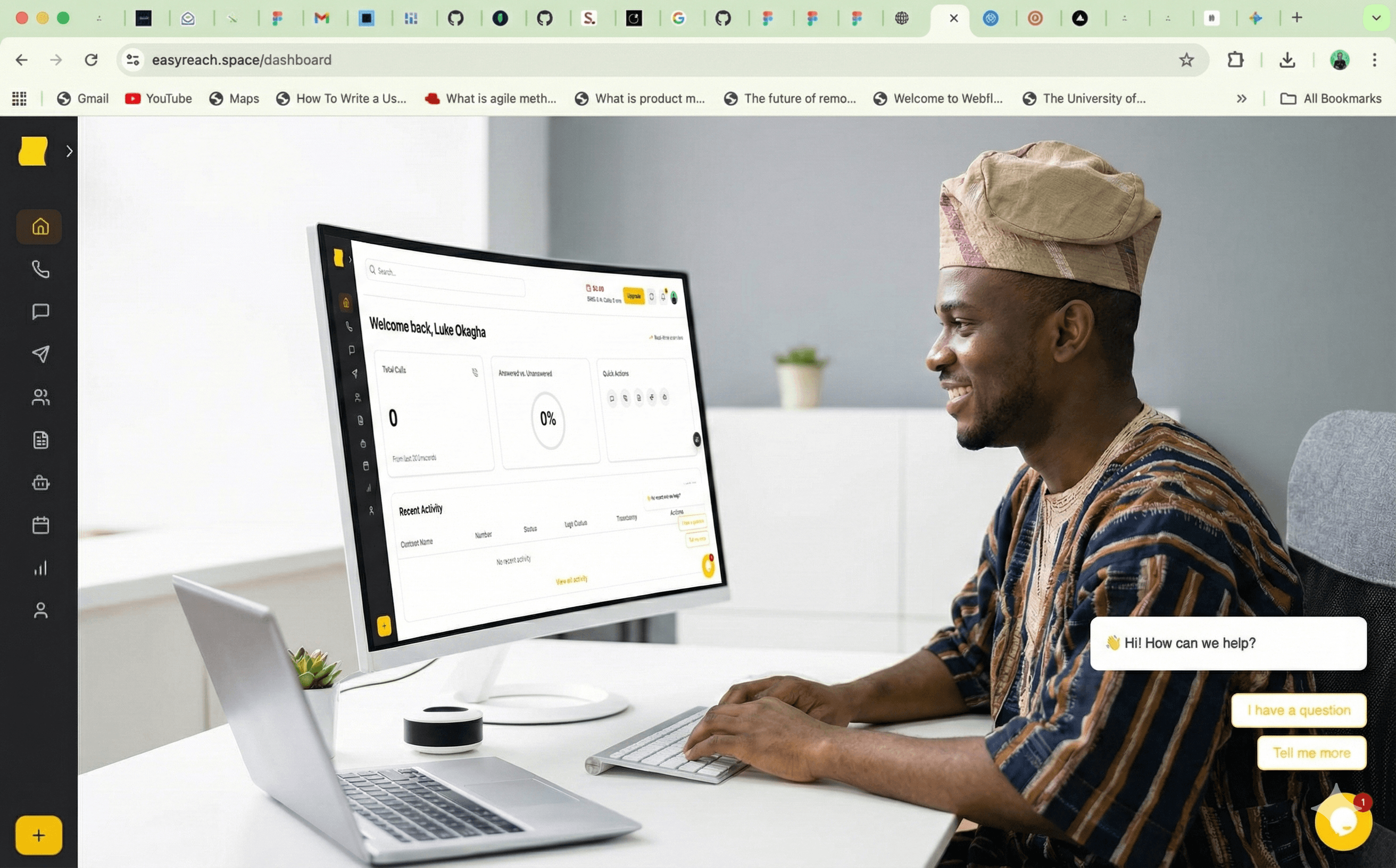 Clean EasyReach dashboard UI with positive performance graphs